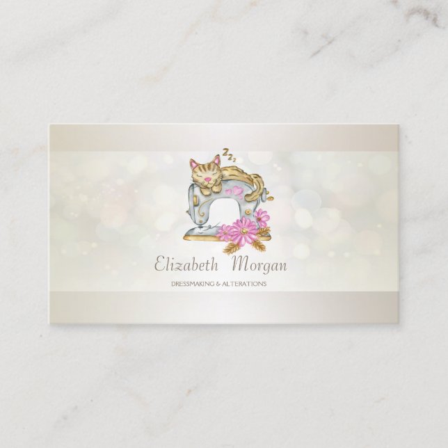 Professionell symaskin för blommor Cat Bokeh Visitkort (Framsida)