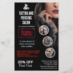 Professionell Tattoo and Piercing Salon Business Flygblad