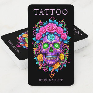 Professionell Tattoo Studio Blommig Dödskalle Tatt Visitkort
