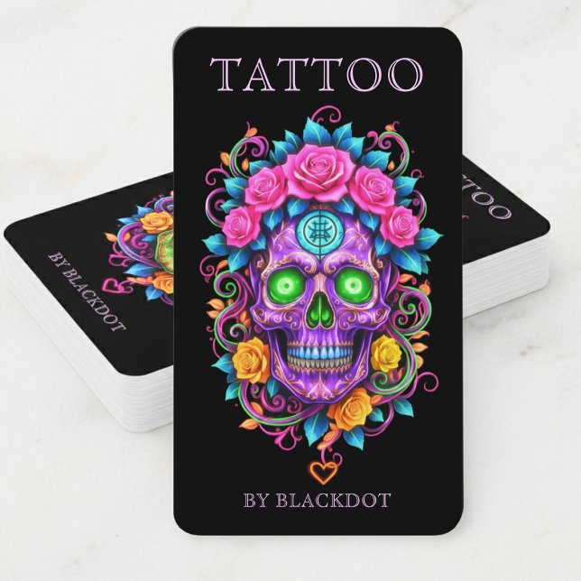 Professionell Tattoo Studio Blommig Dödskalle Tatt Visitkort (Skapare uppladdad)