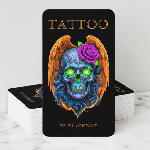 Professionell tatuerare bevingad dödskalle Tattoo Visitkort