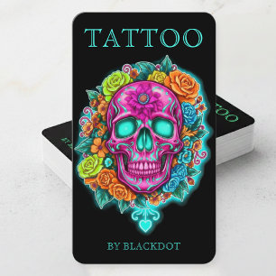 Professionell tatuerare Blommig Skalle Tatueringst Visitkort