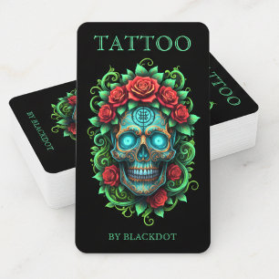 Professionell tatueringskonstnär Blomster Skalle T Visitkort