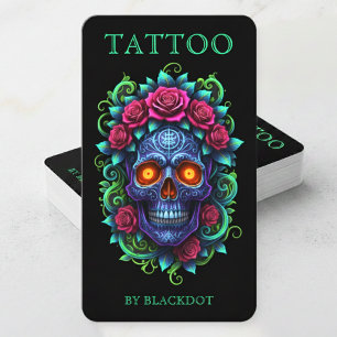 Professionell tatueringsstudio Blommig Skalle Tatu Visitkort