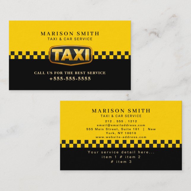 Professionell Taxitjänst Visitkort (Fram/baksida)