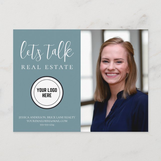 Professionell Teal Contact Info Photo Real Gods Vykort (Framsida)