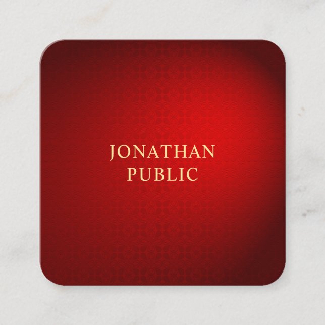 Professionell Template Elegant Red Damask Guld Nam Fyrkantigt Visitkort (Framsida)