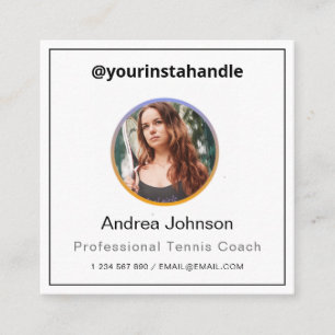 Professionell Tennis Coach Photo & QR Code Modern Fyrkantigt Visitkort