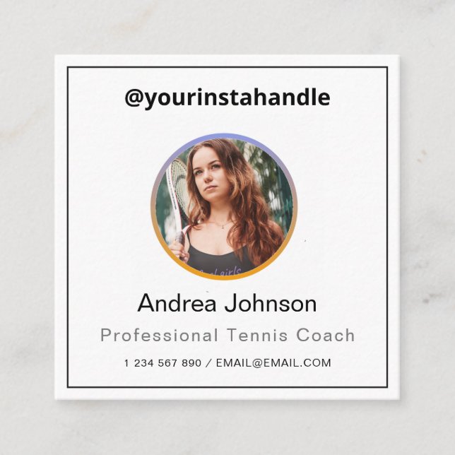 Professionell Tennis Coach Photo & QR Code Modern Fyrkantigt Visitkort (Framsida)