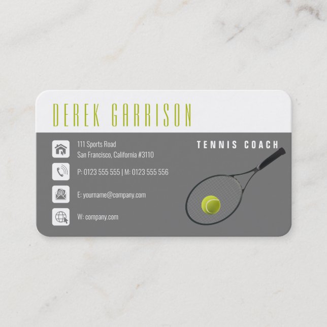 Professionell Tennis Coach | Tennis Racket Visitkort (Framsida)