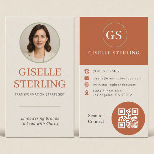 Professionell Terracotta Sage Grönt Photo QR-kod Visitkort