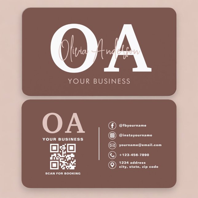 Professionell Terrakotta QR-kod Monogram Visitkort (Skapare uppladdad)