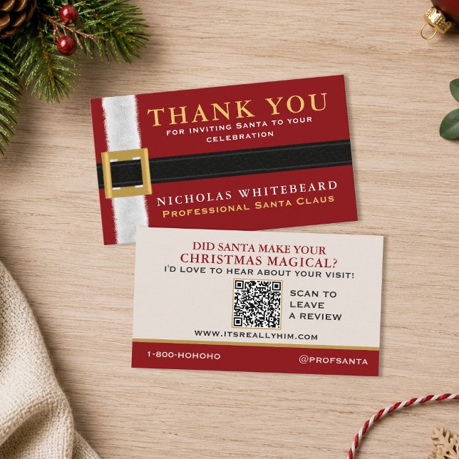 Professionell Tomte Tack Review QR-kod Visitkort (A professional thank you card for Santa to leave with clients after a visit. Add your details!)