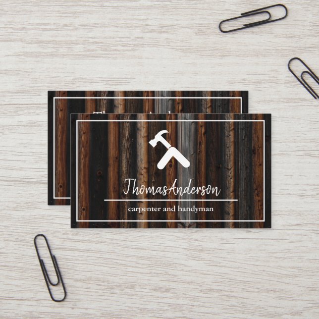 Professionell Trä Grain Rustic Carpentry Visitkort (Fram/Back In Situ)