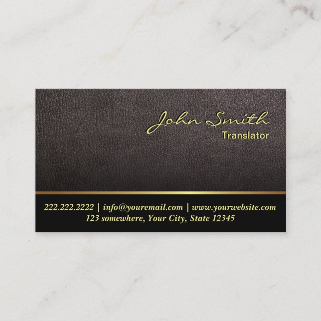Professionell Translator Darker Leather Visitkort (Framsida)