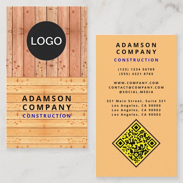 Professionell trästruktur - logotyp / QR-kod Visitkort (Modern Professional Wood Grain Look - Logo / QR Code Business Card)