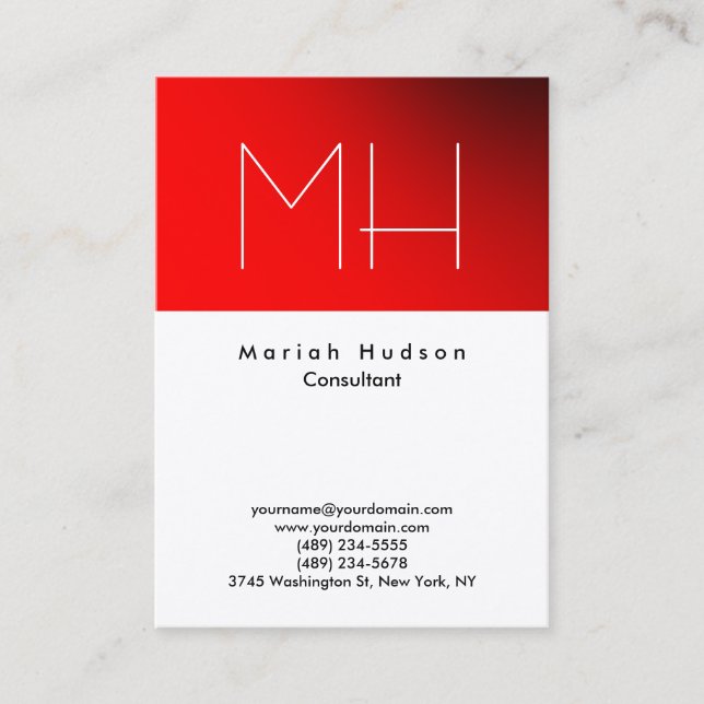Professionell Trendig Red White Monogram Visitkort (Framsida)