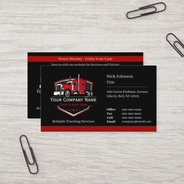 Professionell Trucking Hauling Company QR-kod Visitkort (Fram/Back In Situ)