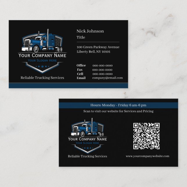 Professionell Trucking Hauling Company QR-kod Visitkort (Fram/baksida)