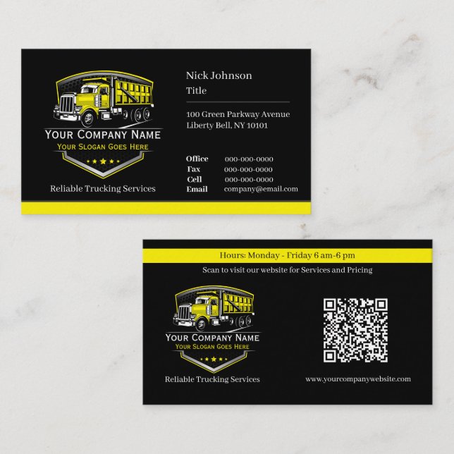 Professionell Trucking Hauling Company QR-kod Visitkort (Fram/baksida)