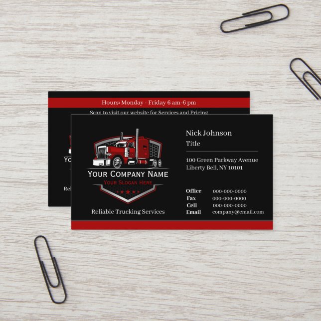 Professionell Trucking Hauling Company QR-kod Visitkort (Fram/Back In Situ)