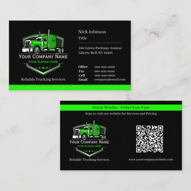 Professionell Trucking Hauling Company QR-kod Visitkort (Fram/baksida)