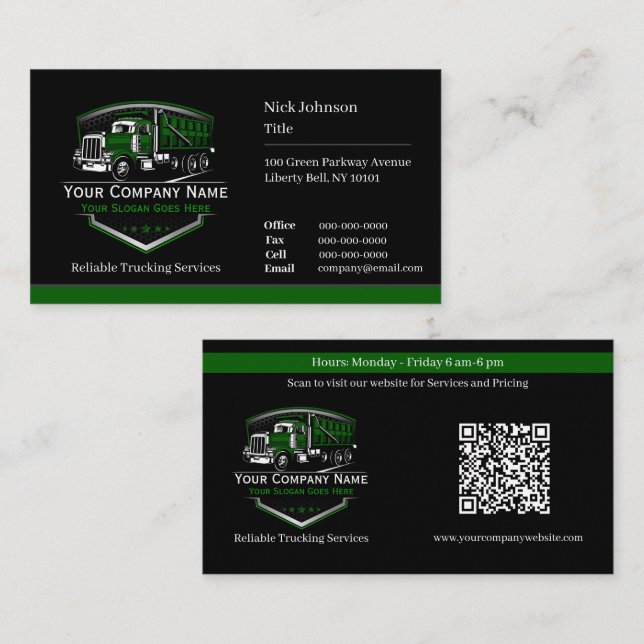 Professionell Trucking Hauling Company QR-kod Visitkort (Fram/baksida)