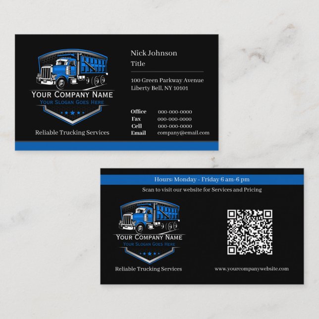 Professionell Trucking Hauling Company QR-kod Visitkort (Fram/baksida)
