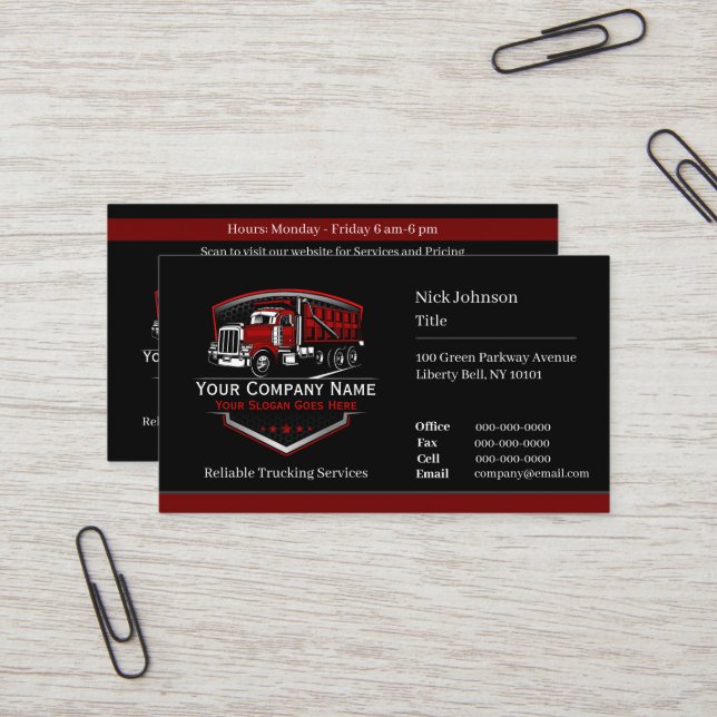 Professionell Trucking Hauling Company QR-kod Visitkort (Fram/Back In Situ)