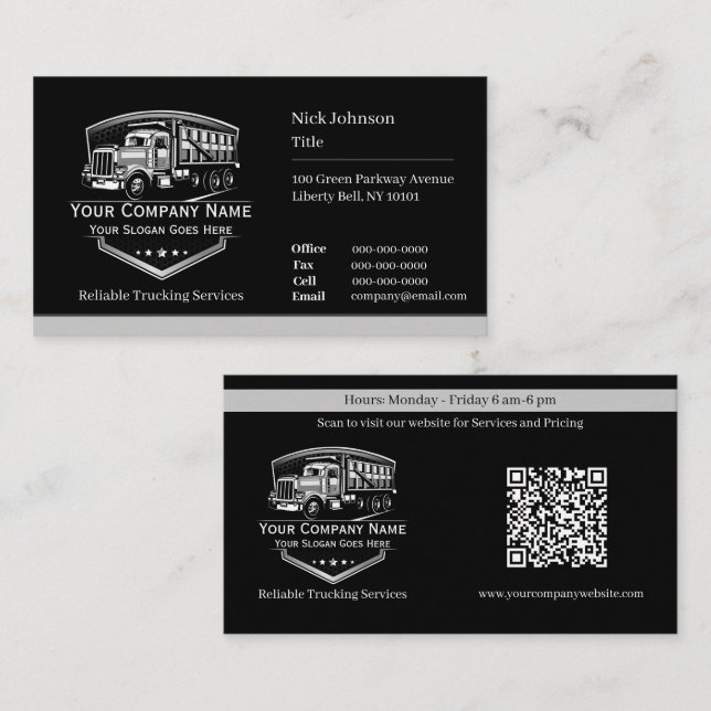 Professionell Trucking Hauling Company QR-kod Visitkort (Fram/baksida)