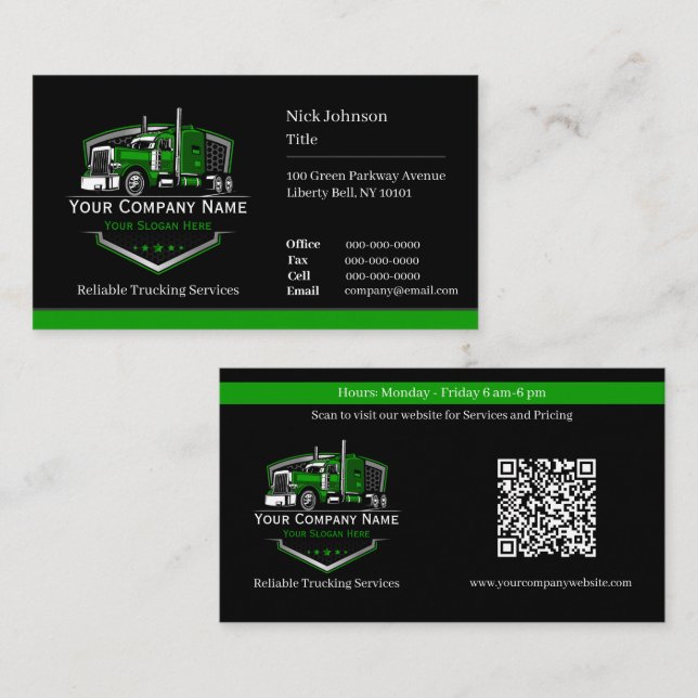 Professionell Trucking Hauling Company QR-kod Visitkort (Fram/baksida)