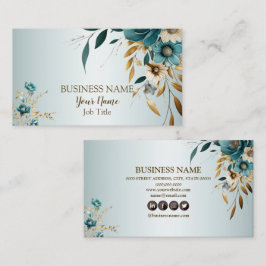 Professionell Turkos White Flower Golden Löv Visitkort