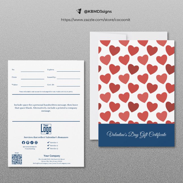 Professionell Valentinets gåvointyg för dagen (Professional Valentine's Day Gift Certificate, Red and Blue)