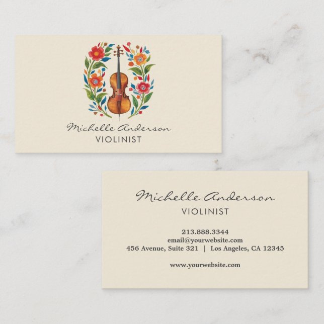 Professionell violinist fiol musikaliska blommor visitkort (Fram/baksida)