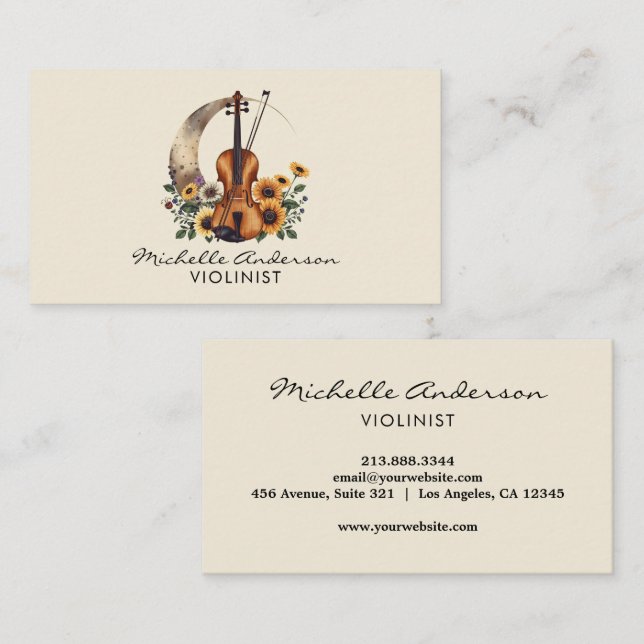 Professionell violinist fiol musikaliska blommor visitkort (Fram/baksida)