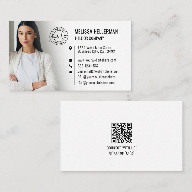 Professionell vit QR-kod Foto Din logotyp Visitkort (Fram/baksida)