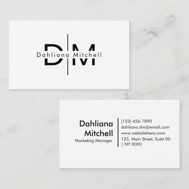 Professionell Vit, svart, fetstilt, vit, monogram  Visitkort (Fram/baksida)