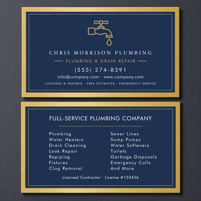 Professionell VVS-installatör Navyblå Guld QR-kod Visitkort (Skapare uppladdad)