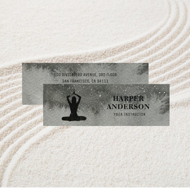 Professionell Watercolor Black Yoga Instructor Mini Visitkort (Skapare uppladdad)