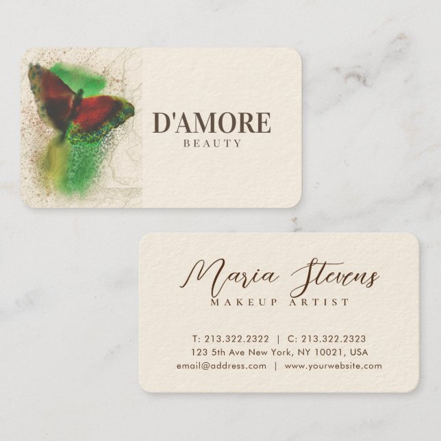 Professionell Watercolor Greenery Butterfly Visitkort (Fram/baksida)