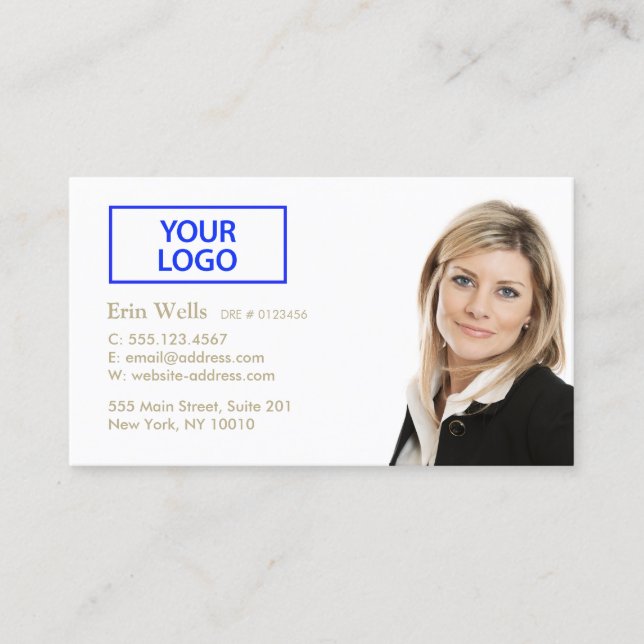 Professionell White Add Your Photo Logotyp Visitkort (Framsida)