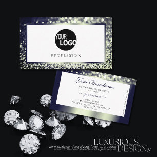 Professionell White Blue Silver Ombre Glitter Logo Visitkort