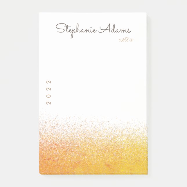 Professionell White Guld Glitter Namnteckning Mono Post-it Block (Framsida)