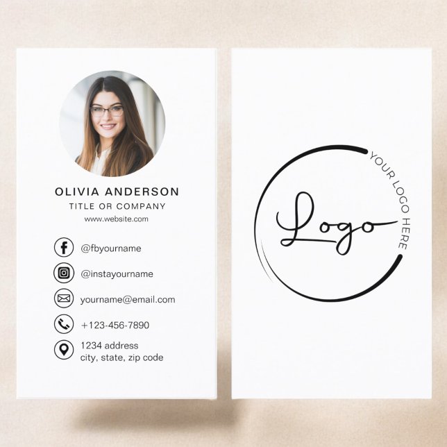Professionell White Photo Logotyp Social Media Visitkort (Skapare uppladdad)