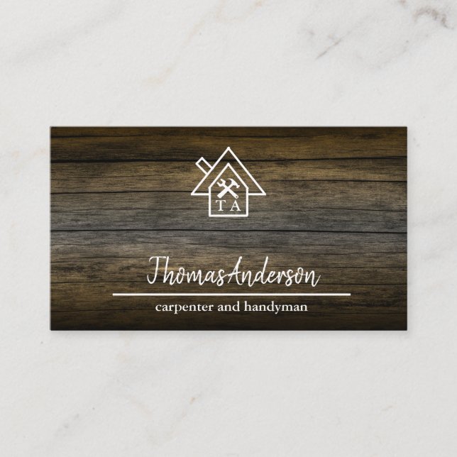 Professionell Wood Construction Handyman Carpenter Visitkort (Framsida)