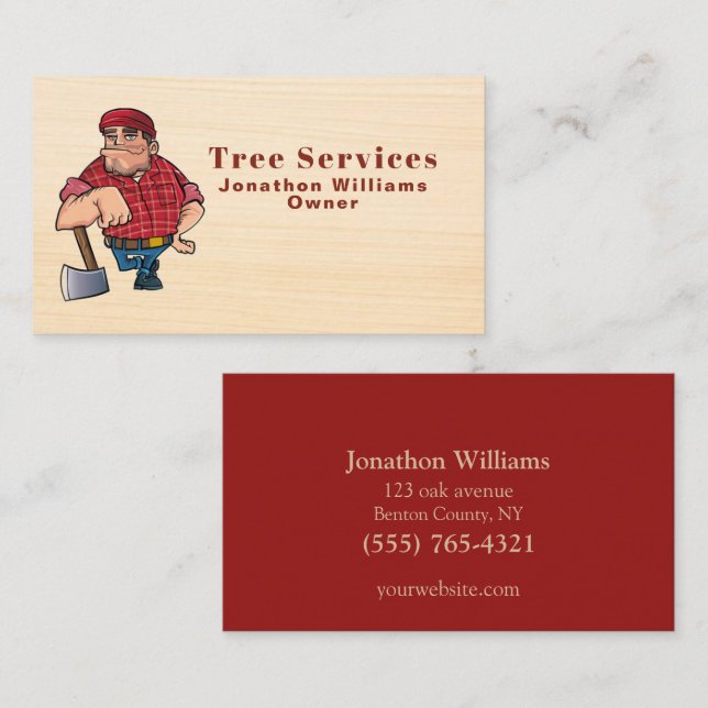 Professionell Wood Träd Trim Service Tecknad guy Visitkort (Fram/baksida)