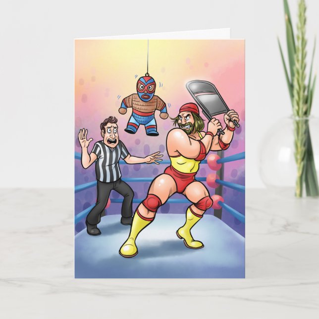Professionell wrestling Luchador Piñata Födelsedag Kort (Framsida)
