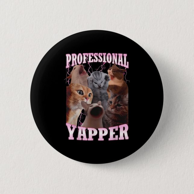 Professionell Yapper Cat Meme Funny Odely Specific Knapp (Framsida)