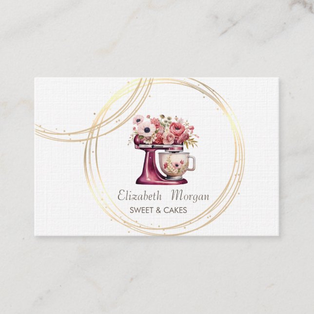 Professionella Cirklar Blommig Röd Cake Mixer Visitkort (Framsida)