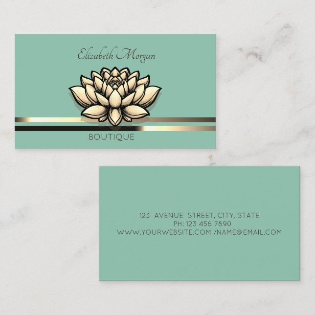 Professionella lotus-ränder mintgrön visitkort (Fram/baksida)